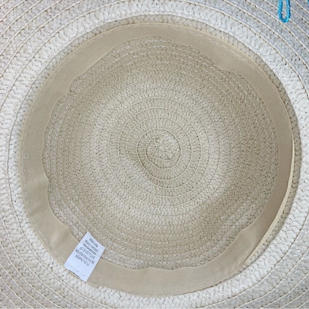 NWOT Embroidered Beach Life Wide Brim Straw Sun Hat - Picture 5 of 8